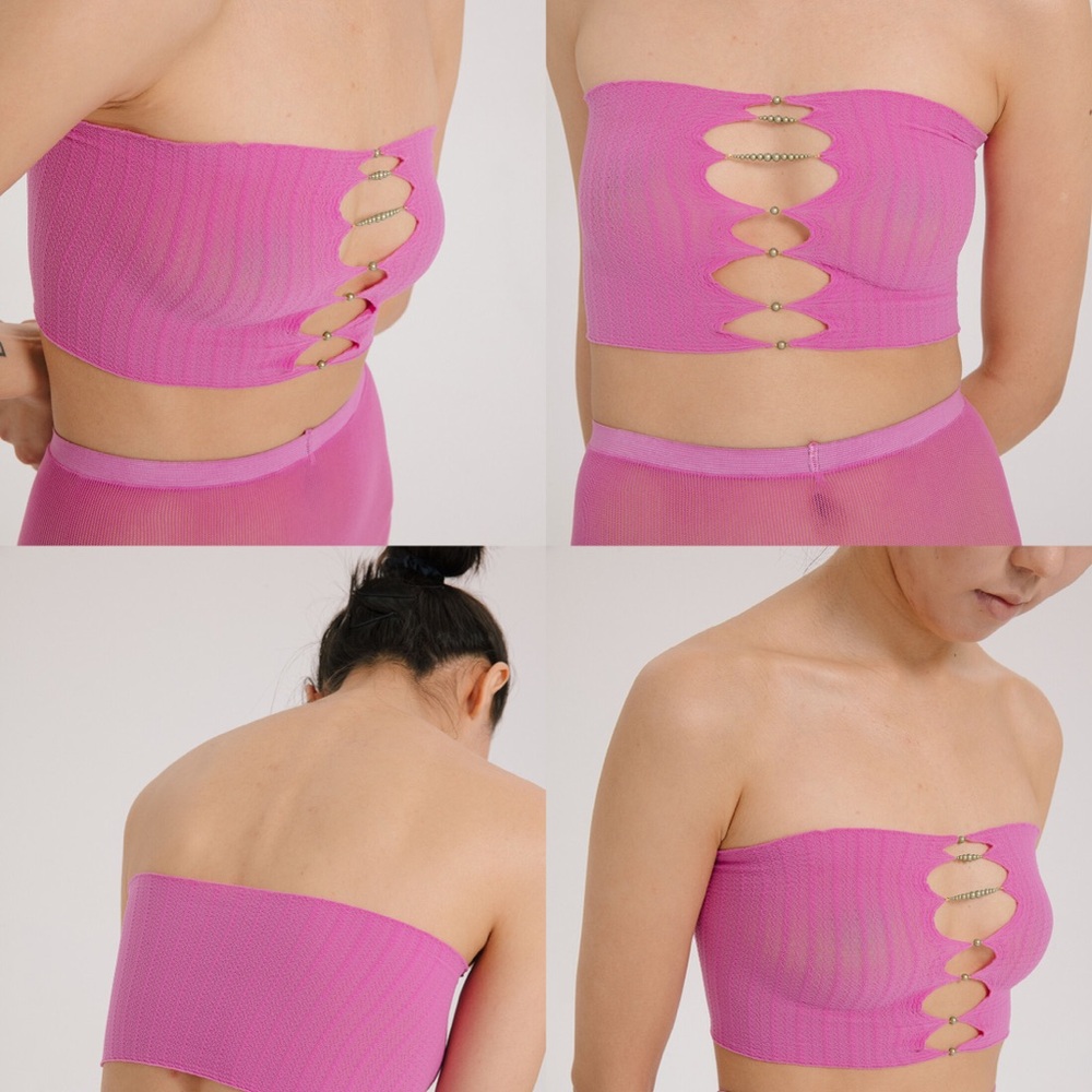 SOLD Rui Official Tube Top in Pink with Cutouts and Beads
